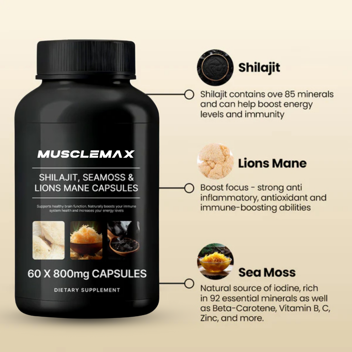 MuscleMax™ Shilajit, Sea Moss & Lions Mane